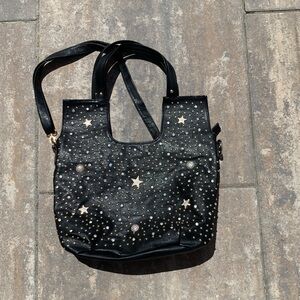Black Rhinestone Studded Stars Women's Tote Crossbody Bag